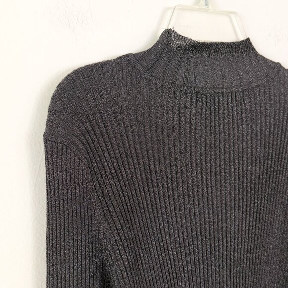 milly // black shimmer knit turtleneck mockneck sweater L - Picture 6 of 6